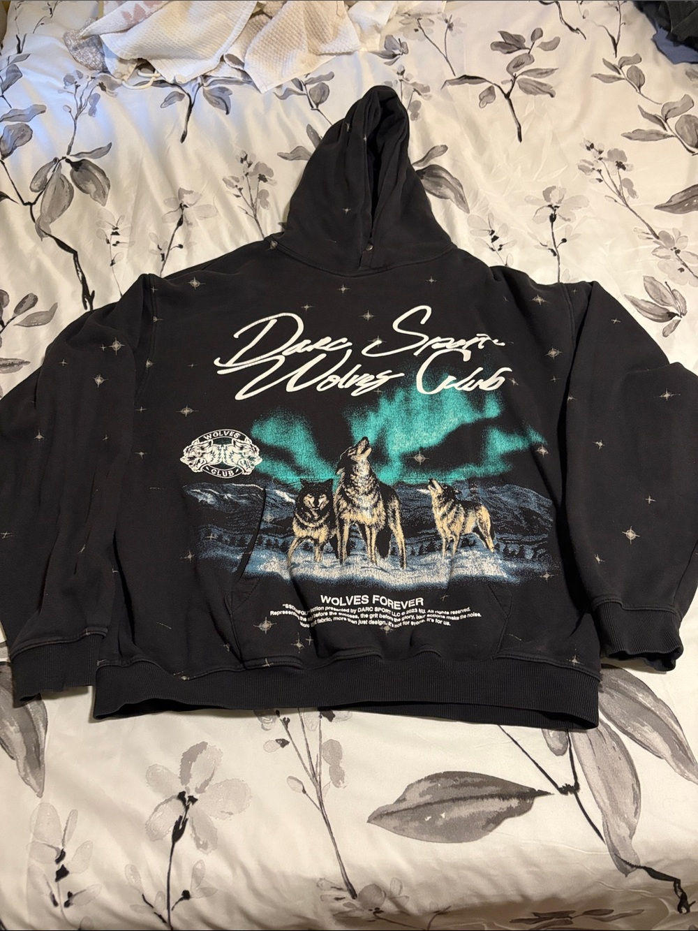 Darc Sport Black Hoodie with Green Aurora Wolves Graphic